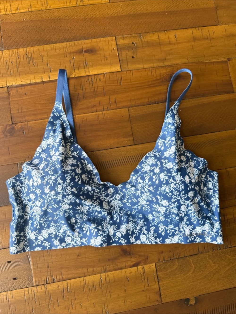 LUCKY BRAND Floral Wireless Bralette T-Shirt Bra Blue White Adjustable Straps XL